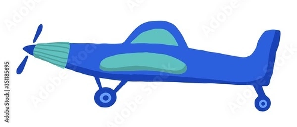 Obraz Sign airplane in hand drawn cartoon style isolated on white background. Agricultural aircraft vector flat colored stock illustration.