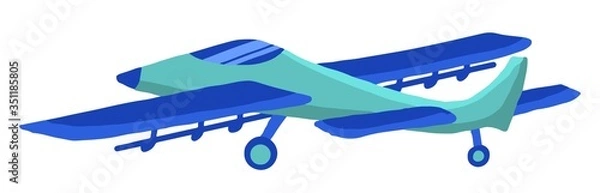 Obraz Sign airplane 3d in hand drawn cartoon style isolated on white background. Agricultural aircraft vector flat colored stock illustration.