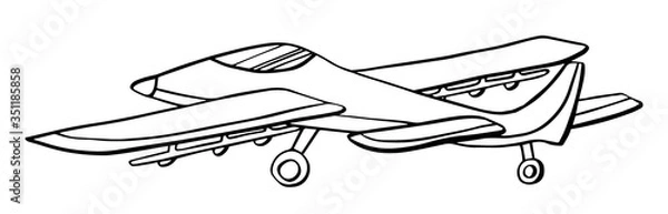 Obraz Sign airplane 3d in hand drawn doodle style isolated on white background. Agricultural aircraft vector outline stock illustration.