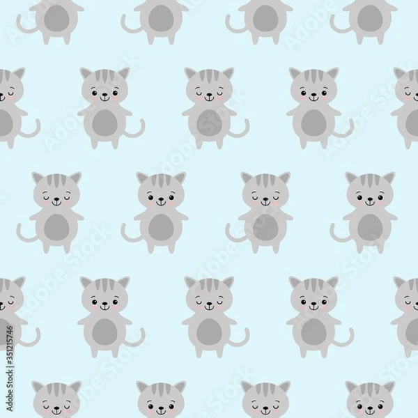 Obraz Vector illustration. Seamless pattern. Funny kawaii cats. Cute cartoon cats in grey colors. Vector cats.