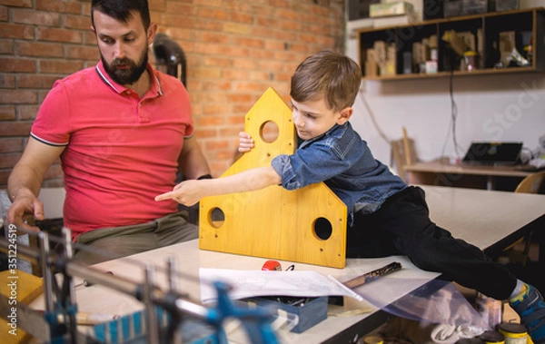 Fototapeta Father and Son Making a Birdhouse