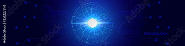 Fototapeta Blue technology background with various technological elements. The concept of innovative high-tech communications. Digital technology and engineering.