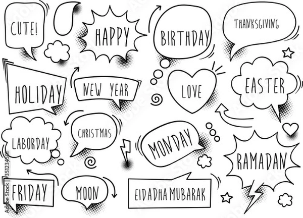 Fototapeta Hand drawn comic speech bubble on halftone background, vector illustration