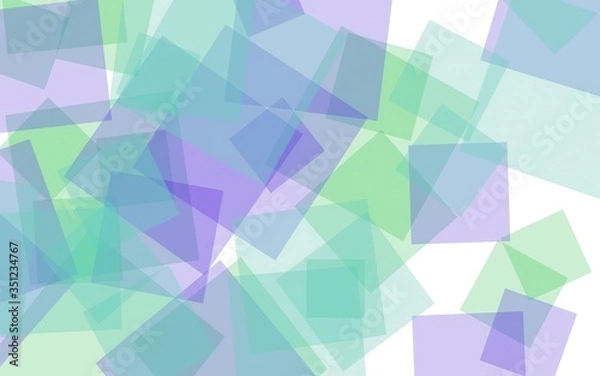 Fototapeta Multicolored translucent squares on white background. Green tones. 3D illustration