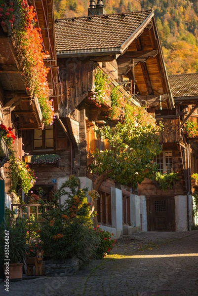 Fototapeta The Swiss village of Brienz on a sunny day 