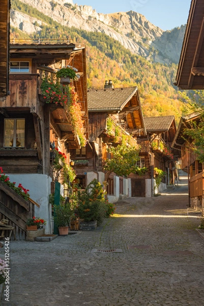 Fototapeta The Swiss village of Brienz on a sunny day 