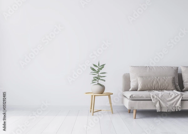 Fototapeta Mock up interior for minimal living room design on white background
