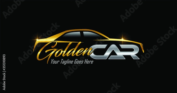 Fototapeta Ilustracja wektorowa znaku Logo złoty samochód w kolorze złotym i srebrnym