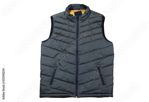 Fototapeta Vest isolated on the white background, green vest top view on a white background. A warm green waistcoat is on white.