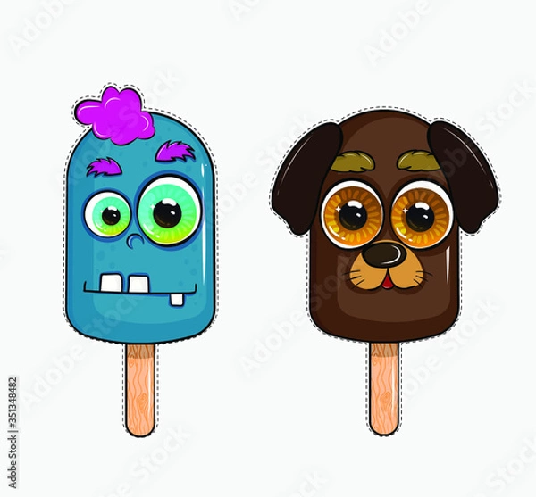 Obraz Cute animals ice cream with big eyes. Monster ice cream. Dog ice cream. Cartoon illustration. Print for little boy.