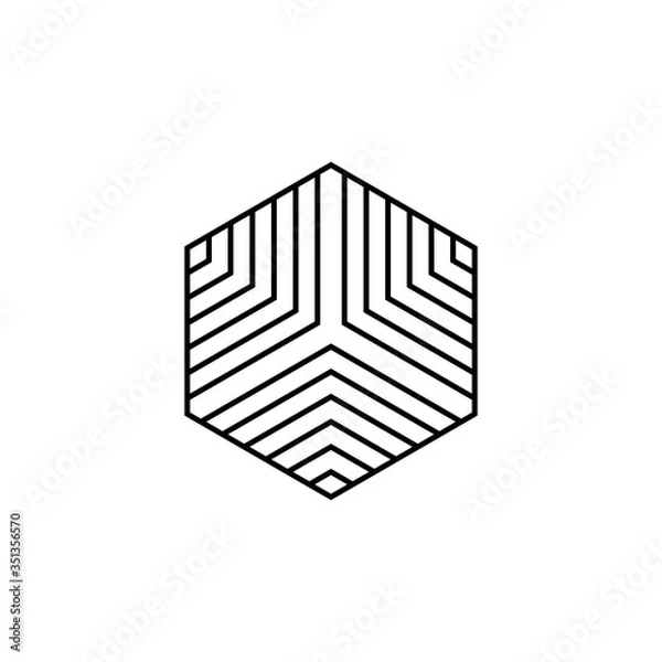 Obraz Striped hexagon in black and white, monochrome isometric cube