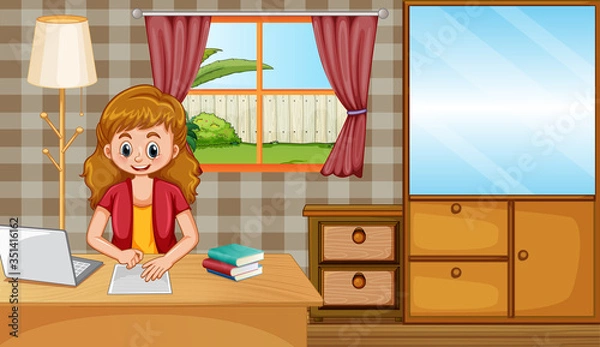 Fototapeta Young lady working from home