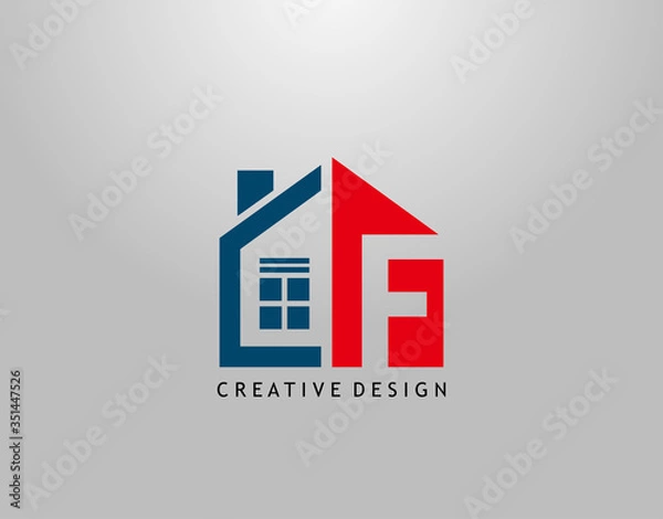 Fototapeta F Letter Logo. Negative Space of Initial F With  Minimalist House Shape Icon.