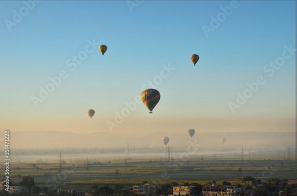 Fototapeta High angle shot in the morning with a balloon in Egypt.