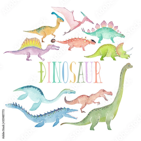 Fototapeta 恐竜 セット　水彩 イラスト