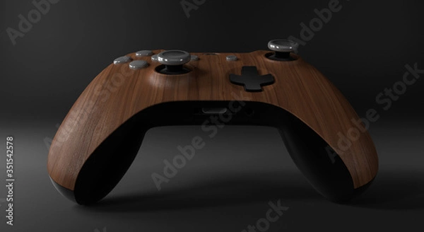 Obraz Wood video game controller isolated on darkness background	
