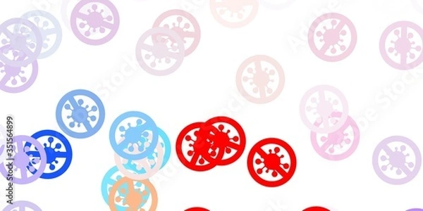 Fototapeta Light blue, red vector background with covid-19 symbols.