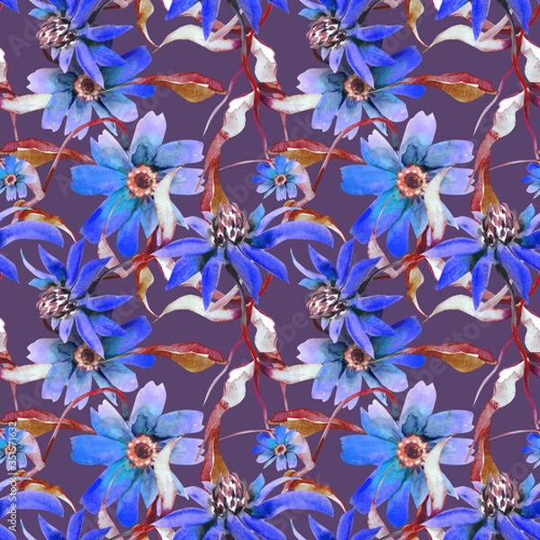 Fototapeta Flowers Seamless Pattern. Watercolor Background.