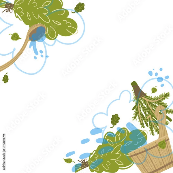 Fototapeta Frame with attributes and detals for sauna bath. Vector illustration.
