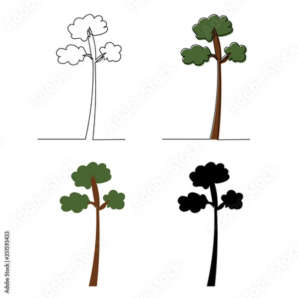 Obraz tree continuous line drawing, with silhouette