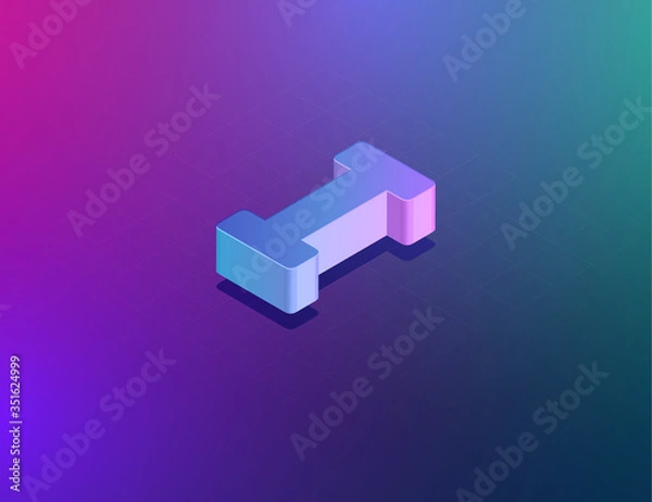 Fototapeta 'THREE DEE' tech font character 'I', isometric vector illustration