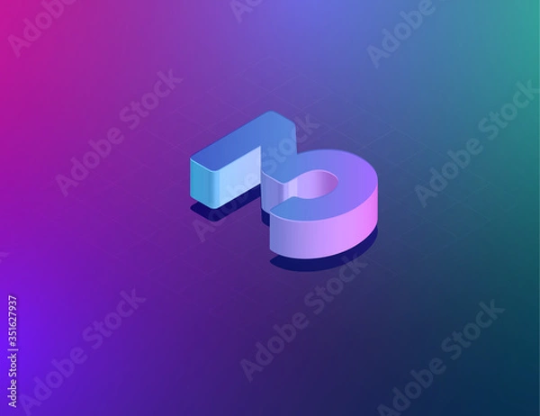 Fototapeta 'THREE DEE' tech font character '3', isometric vector illustration