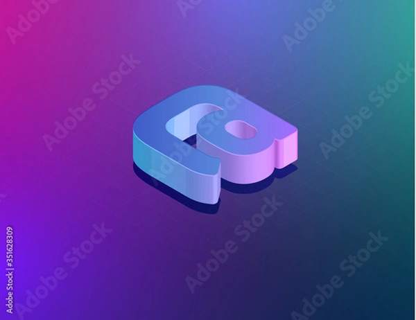 Fototapeta 'THREE DEE' tech font 'at' character, isometric vector illustration