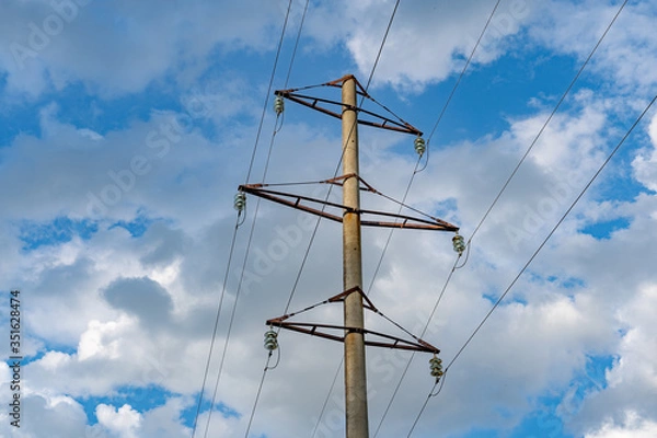 Fototapeta high voltage line support with wires and insulators