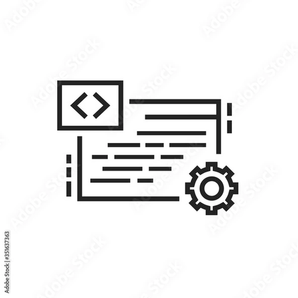 Fototapeta IT courses black line icon. Programming, coding learning. Software development. E-learning. Pictogram for web page, mobile app. UI UX GUI design element. Editable stroke.