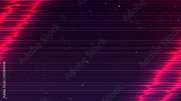 Fototapeta Retrowave or cyberpunk neon background. Inclined pink or red light. Neon glitch. Dark backdrop. Retro futuristic design template. Old TV effect. Copy space. Stock vector illustration