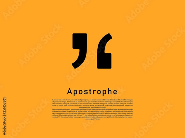 Fototapeta a black bold apostrophe with a yellow background and a space for a text at the bottom