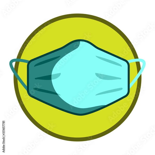 Fototapeta Icon depicting a medical mask in a cartoon style in green on a white background, isolated.