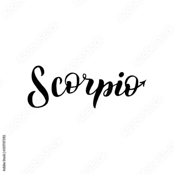Fototapeta Scorpio zodiac font lettering. Handwritten black typography text. Astrology sign card isolated design. Vector eps 10.