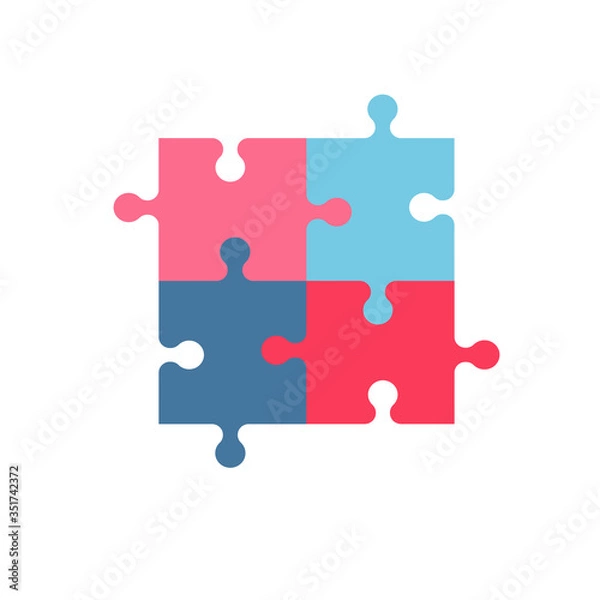 Obraz Vector illustration made from four colorful pink and blue puzzle pieces.