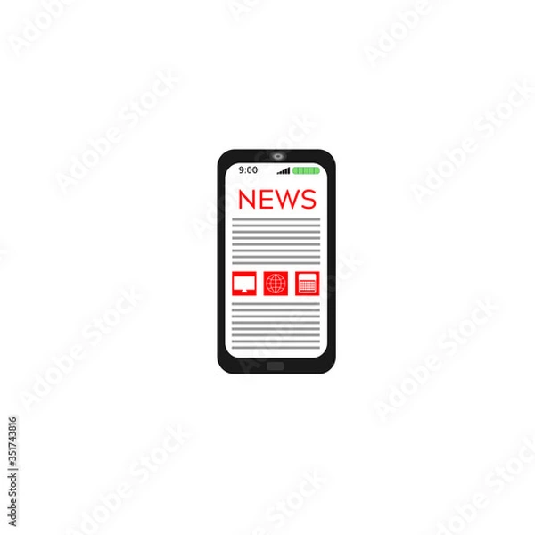 Obraz Flat modern vector illustration of human hands holds a smartphone for online reading news in mobile phone.