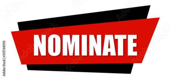 Fototapeta Nominate - clearly visible white text is written on red and black sign isolated on white background