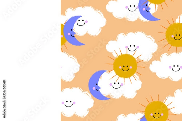 Obraz Cute Sun And Moon Kids Pattern Seamless