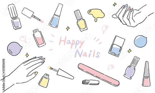 Obraz かわいいネイルアイテムのパステル系イラスト