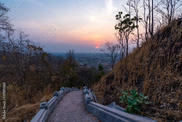 Fototapeta Landscape view from view point in "Pakse" Lao to see beautiful city view and river famous place for travel.