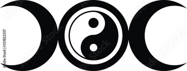 Fototapeta Triple Moon Symbol with ying and yang at the centre in black and white