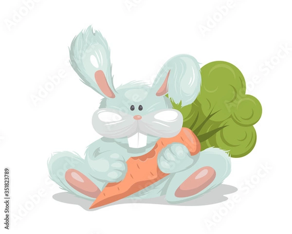 Fototapeta Bunny toy for children with carrots. Vector illustration template greeting card or print children clothes