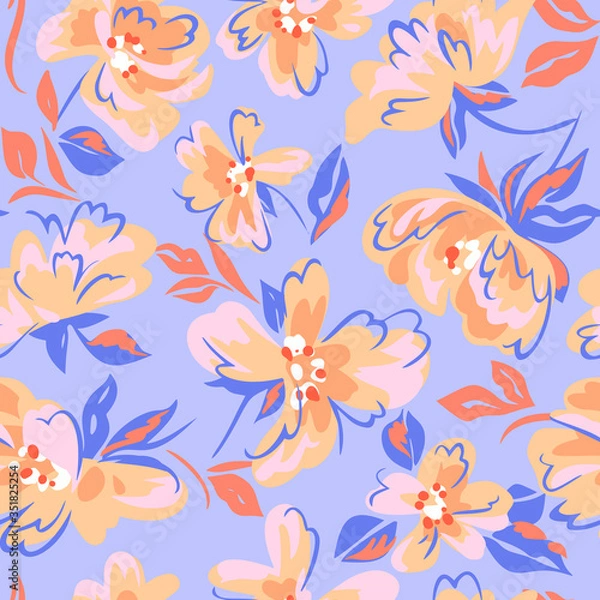 Fototapeta Artistic floral background. Seamless pattern made of abstract peony flowers with blurred petals texture. Summer nature ornament. Large flowers in bloom.