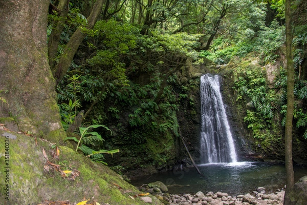 Fototapeta walk and discover the prego salto waterfall on the island of sao miguel, azores