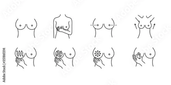 Obraz breast cancer self screening method icon set