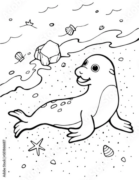 Obraz Seal on the Beach Coloring Page for Kids