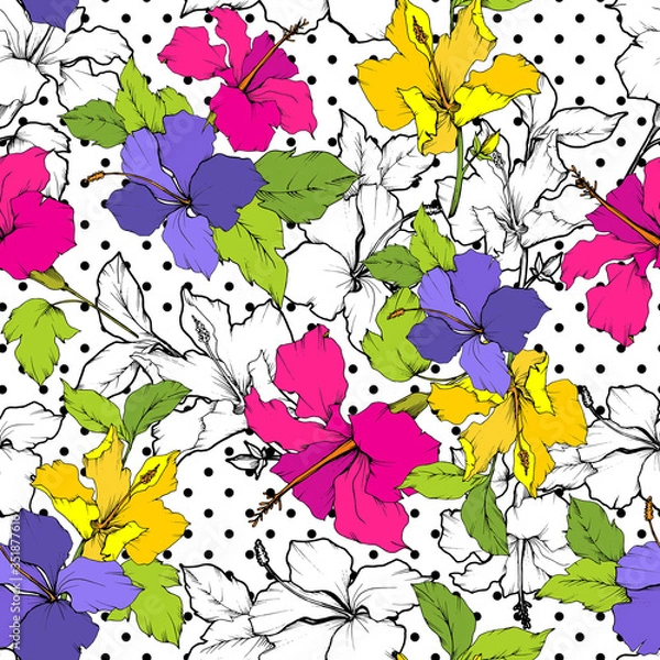 Obraz seamless polka background with flowers
