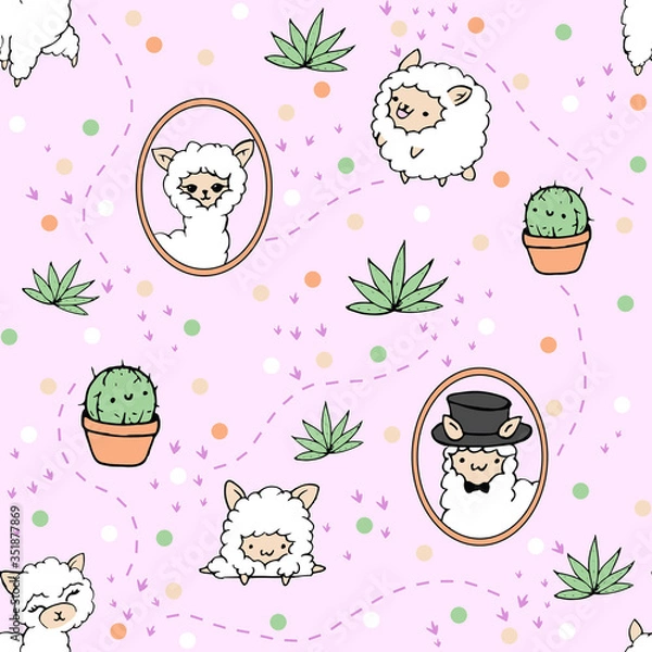 Obraz seamless pink background llama and sheep 