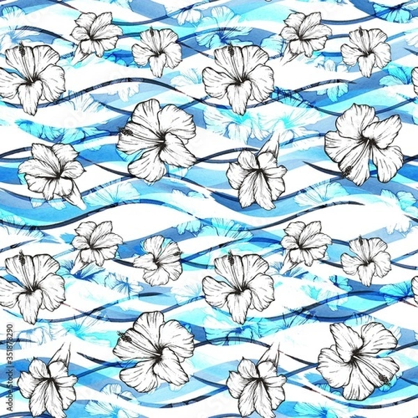 Obraz seamless pattern with blue flowers