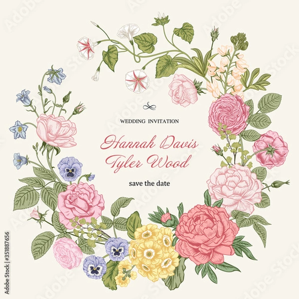 Obraz Frame with flowers. Blooming  garden. Vector illustration.