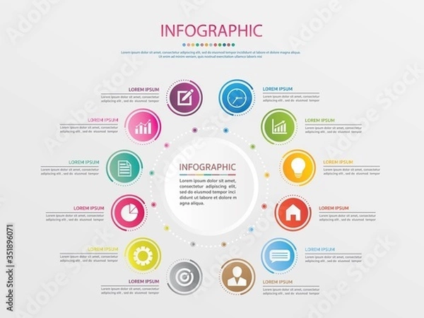 Fototapeta Infographics design vector and marketing icons. Business concept with 12 options, steps or processes .12 colors.